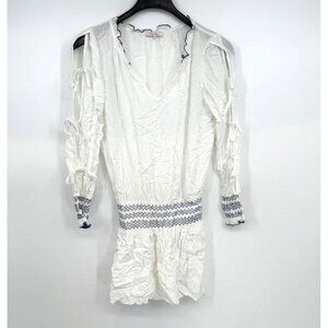 Parker Ruffle V-Neck Tie Long Sleeve Smocked Embroidered Short Dress Medium FLAW